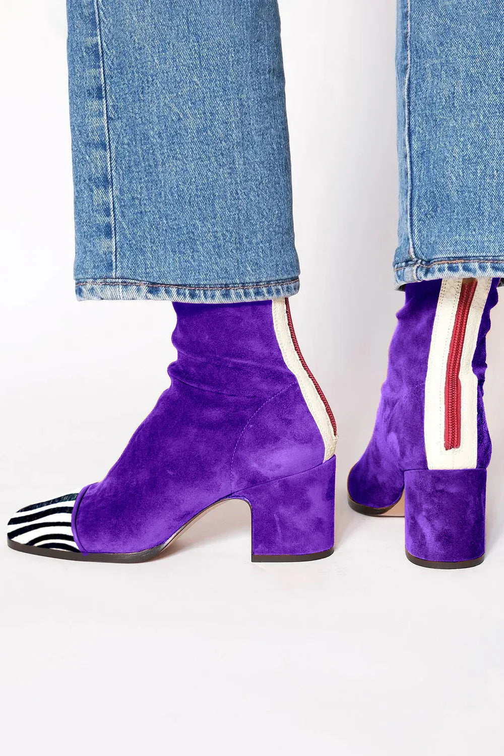 Mid-Heel Ankle Boot in Purple with Print