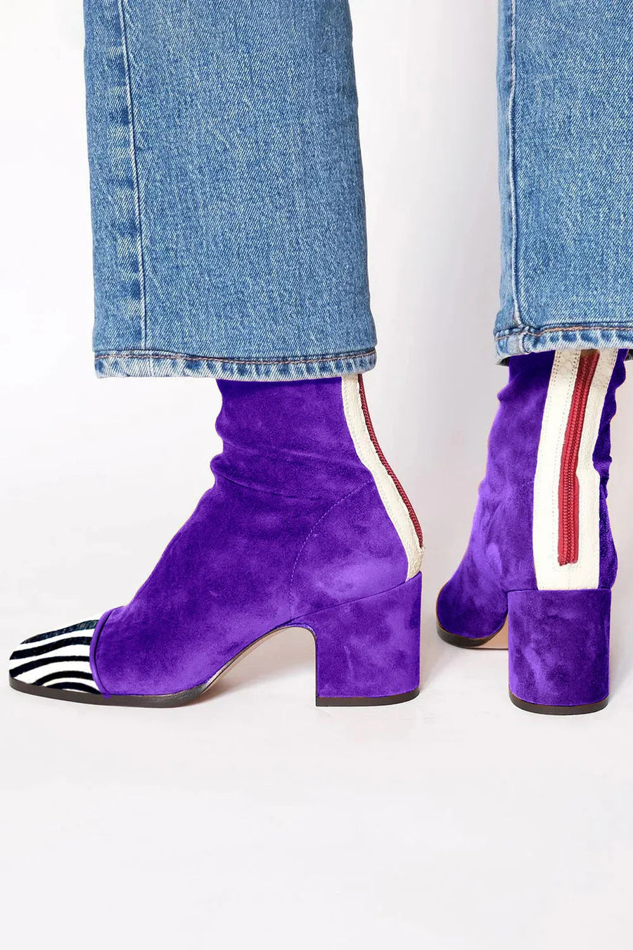 Mid-Heel Ankle Boot in Purple with Print